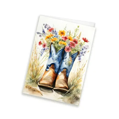 Cowboy Boots Bouquet Watercolour Card