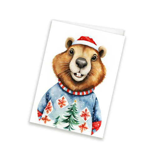 Christmas Beaver Watercolour Card