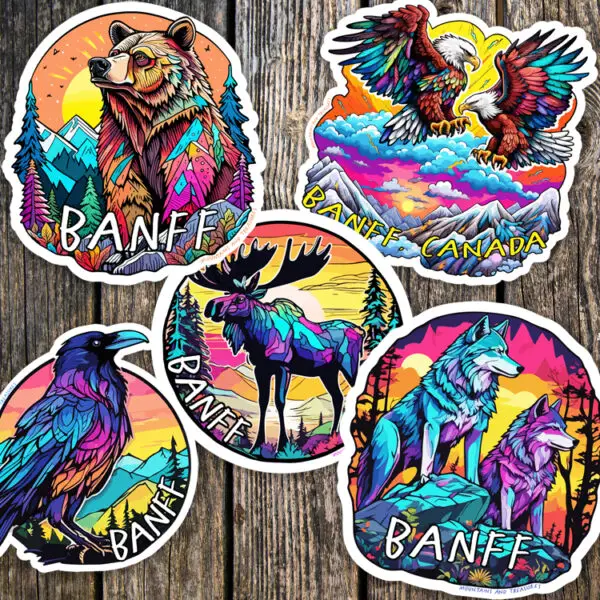 stickers canada, wholesale stickers canada, outdoor stickers canada, canadian national park stickers, wild animal stickers, bulk stickers canada, stickers of animals, Banff stickers, Canadian stickers